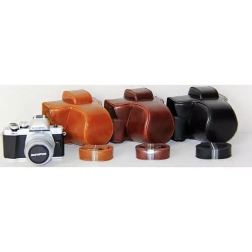 Pu Leather Camera Case For OM-D E-M10 Mark III EM10III EM10 III short lens 14-42mm Lens Camera Bag Cover With Strap