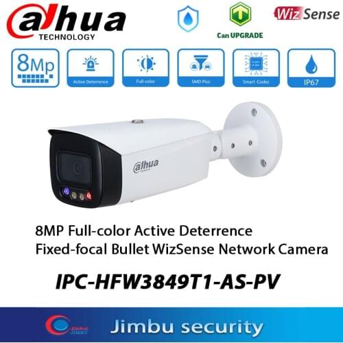 Dahua 4K 8MP POE IP Camera IPC-HFW3849T1-AS-PV Full-color H.265 Active Deterrence codec built-in Mic speaker IR30m WDR SD slot