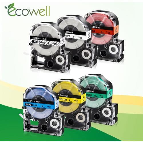 Ecowell 6pcs Multicolor Ribbon Tape SS9KW ST9KW SC9RW SC9YW SC9BW SC9GW compatible for Epson LW-600P LW-700P label Makers LC-3WB
