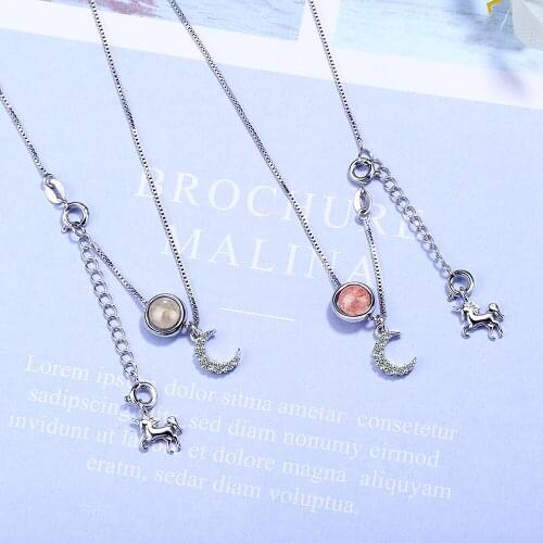 Hot Selling Fashion Style Pink Round Ball Stone Silver Moon Crystal Strong Chain Bracelet Drop Shipping Birthday Party Gift