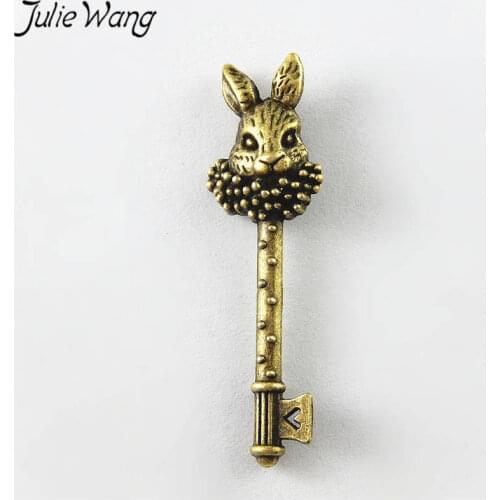 Julie Wang 10pcs Alloy Rabbit Key Antique Bronze Vintage Charms Necklace Pendants Earrings Jewelry Making Metal Accessory