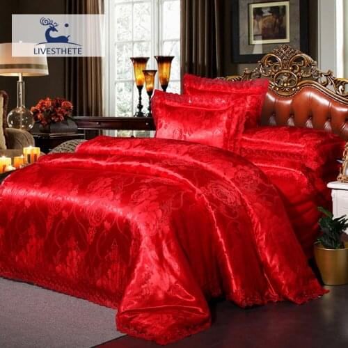 Liv-Esthete Red Duvet Cover Flat Sheet/Fitted Sheet Pillowcase Home Decor Bedding Set Jacquard Luxury Bedspread Double Adult
