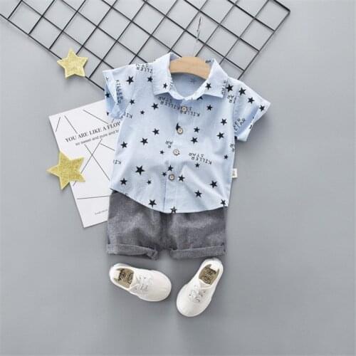 Childrens summer clothing sets star pattern turn-down shirt + shorts 2 pcs suit for baby boys 2019 kids fashion clothes