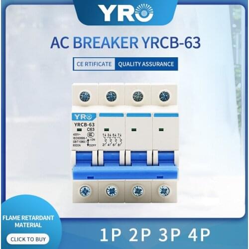 Hogar disyuntor en miniatura tipo C MCB de CA NBT1-63 4P 6A 10A 16A 20A 25A 32A 40A 50A 63A