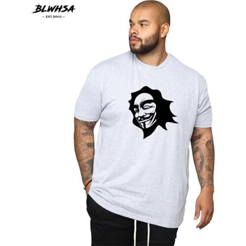 BLWHSA Anonymous Wink Printing T Shirt Men Summer Plus Size T-shirts Funny Anonymous Black Print T-Shirts Men Top Clothing