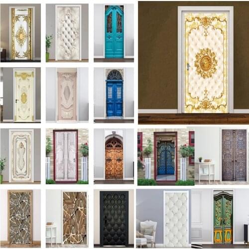 Modern fashion PVC Door Sticker Wallpaper Peel & Stick Removable Wall Decal Mural Autocollants de porte Poster For Bedroom Decor