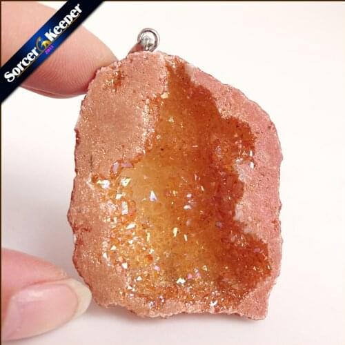 Irregular Natural Stone Pendulum Gold Plating Rainbow Crystal Druzy Pendants Sparkling Charms Necklace For Jewelry Making YS0008