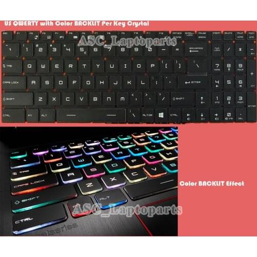 New US English QWERTY Keyboard For MSI GT63 Titan 8RF GT63 Titan 8RG Full Color BACKLIT Per Key Crystal , Black NO Frame