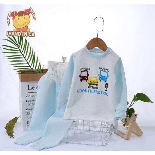 2019 New Cotton Childrens Pajamas Sets Keep Warm Baby Girls Boys Clothes Cartoon Kids Sleepwear Long Sleeve Tops+Pants 2Pcs