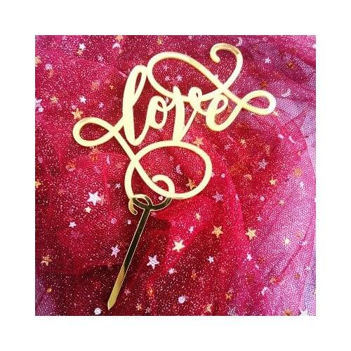 New Wholesale Fashion Acrylic Gold Love Cake Toppers Decor Valentines Day Party Supllies for Baking Ins Lovely Gifts Dessert