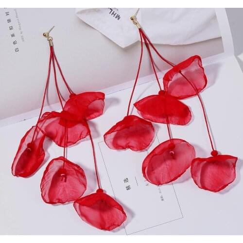 New Handmade Tassel earrings Bohemian Elegant Red Color Lace Yarn petals Drop Earrings For Women boucle d'oreille femme 2019