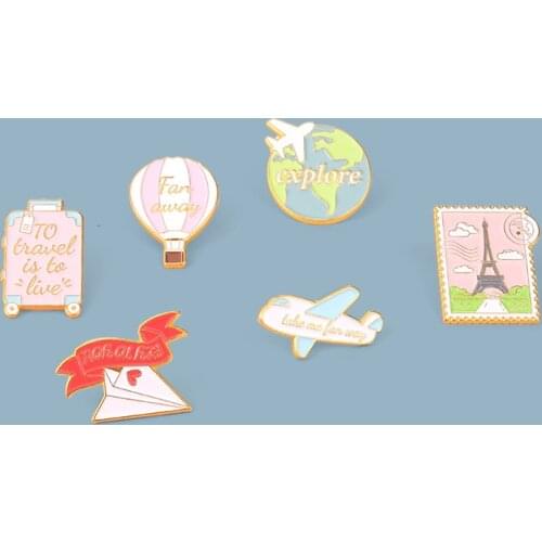 New all-match alloy creative airplane hot air balloon suitcase shape enamel badge accessory brooch