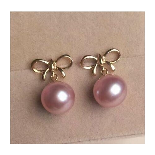 Charming pair of 10-11mm south sea round lavender pearl earring