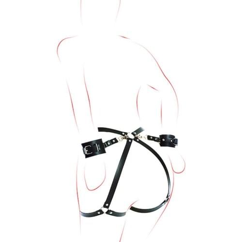 CamaTech Women PU Leather Garter Belt with Removable Handcuff BDSM Bondage Adjustable Sexy Waist Thigh Harness Restraint Sex Toy