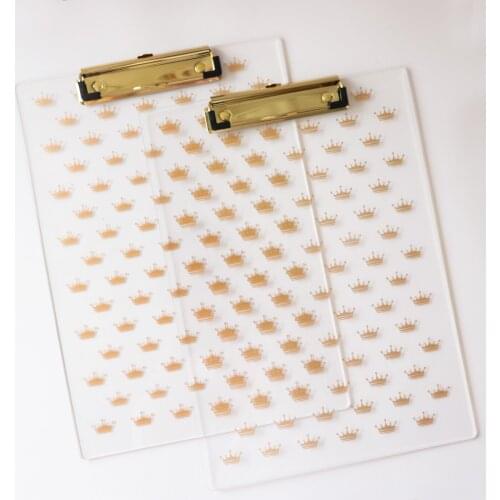 Clear Acrylic Clipboard A4 Gold/Black Writing Board Clip Kids Stationery A4 Paper Acrylic Pad Splint Transparent Crown Clipboard