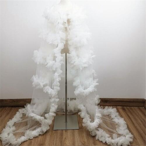 Luxury Ruffles Maternity Cloak for Photoshoot Bridal Cape with Tiered Skirts Sweep Train Lady Evening Prom Party Long Wrap