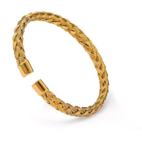 Luxury Simple Diy Mesh Surface Cuff Bangles Trendy Braided Stainless Steel Open Charm Bracelets Men Women Jewelry