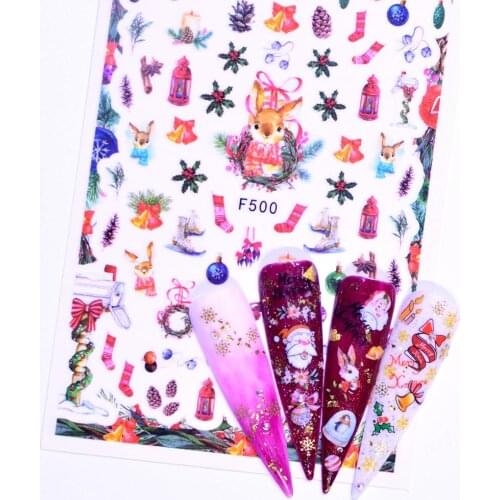 Christmas nail art sticker dark red maple leaves snow man bells hat flowers deers Santa Claus self gluenail decals FW054