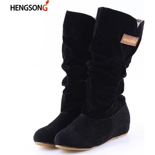 Spring Autumn Boots Women Female Round Toe Mid-calf Sweet Princess Party Boot Stylish Flat Flock Shoes Snow Boots OR854991