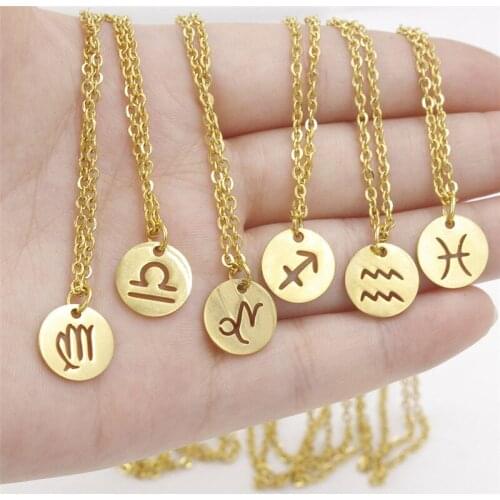 V Attract Fashion Zodiac Statement Necklace Rose Gold Layered Chain Necklace Choker Women Gothic Universe Jewelry Coin Charm