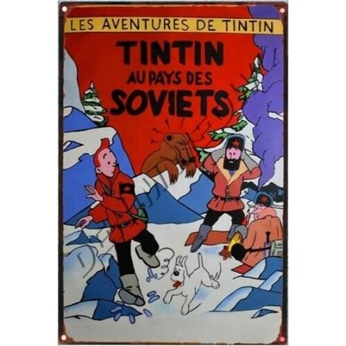 The Adventures of Tintin Cartoon Tin Sign Plaque Metal Vintage Poster Wall Art Painting Stickers Children Gift Home Decor WY113