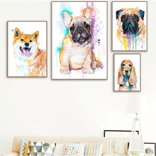 Animal French Bulldog Akita Dog Cat Wall Art Canvas Painting Nordic Posters And Prints Pictures For Living Room Home Decor