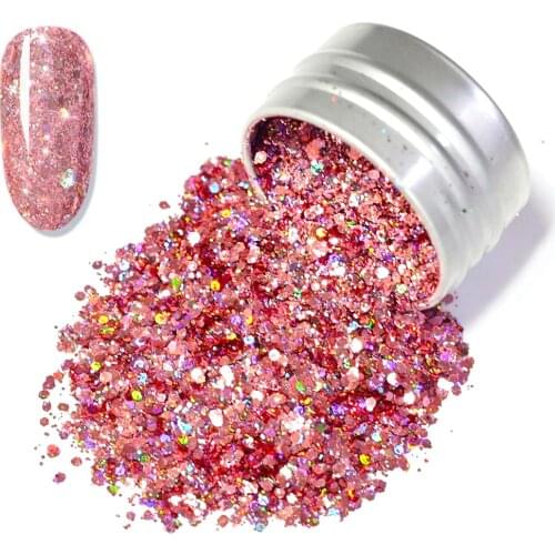 TB04- 1 Jar Nail Art Powder Dust Shimmer Decoration,Assorted Holographic Unicorn Chameleon Shimmer Glitter Powder,12 colors