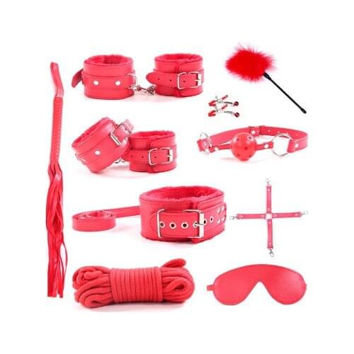 10 PARTS / LOT New leather bdsm bondage Handcuff Set Erotic Sex toys for couples female slave game SM Sexy handcuffs Erotic Toys