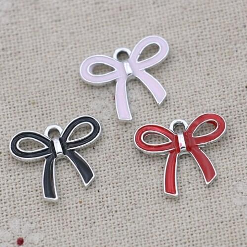 10pcs Enamel Bow Charms Pendant for Jewelry Making Earrings Bracelet Necklace Accessories DIY Craft 18x17mm