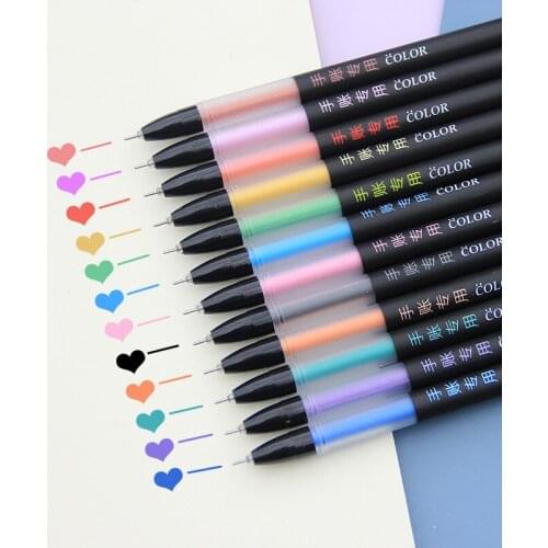 12 pcs/pack Colorful Rainbow 0.5mm Fine Tip All Needle Gel Ink Pen for Scrapbooking Drawing Sketch Writing Supply Stationery