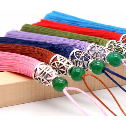 2Pcs 87mm High-grade ice silk vertical small tassel jewelry headdress jade bead alloy bookmark tassel Earrings decoration tassel