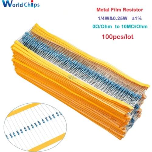 200pcs Metal Film Resistor 1/4W 0.25W 0~10M Ohm 1% 100R 220R 1K 1.5K 2.2K 4.7K 10K 22K 47K 100K 100 220 220 ohm 1M Resistance