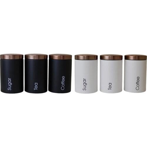 3pcs Galvanized Iron Tea, Coffee and Sugar Canisters, Kitchen Dry Nuts Coffee