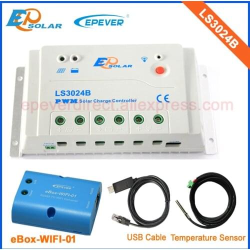 30A PWM EPEVER Solar panels battery charger controller EPSolar LS3024B LandStar series USB cable&Temperature sensor 30A 30amps