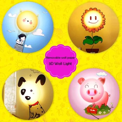3D sticker Wall lamp Children Room Night Light Cartoon Atmosphere sconces light DIY paper wall light for bedroom Pig/Dog /Flower