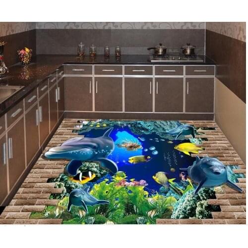 3d floor painting wallpaper 3D floor painting affixed Dolphins Underwater World 3d pvc wallpaper 3d flooring