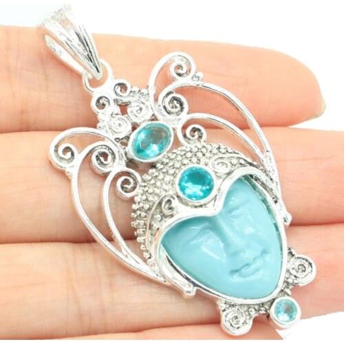 52x25mm Special 12.7g Moon Goddess White Face, Created Citrine Pink Tourmaline Gift Silver Pendant