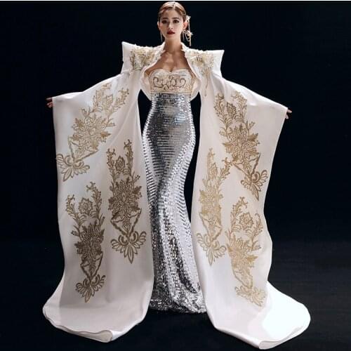 White/black/red/blue coronation mermaid court medieval with robe Gown queen Victoria/Marie/ Belle Ball/drama gown
