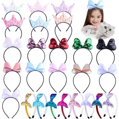 Candygirl 1CM Children Cute Colors Hair Bands Sequins Hairbands Girls Crown Bow Ears Headbands Kids Party Play Hair Accessories