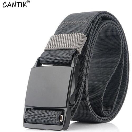 CANTIK New Design Clothing Jeans Accessorie Slide Magnetic Buckle Metal Belts Quality Elastic Force Nylon Belt for Men CBCA196