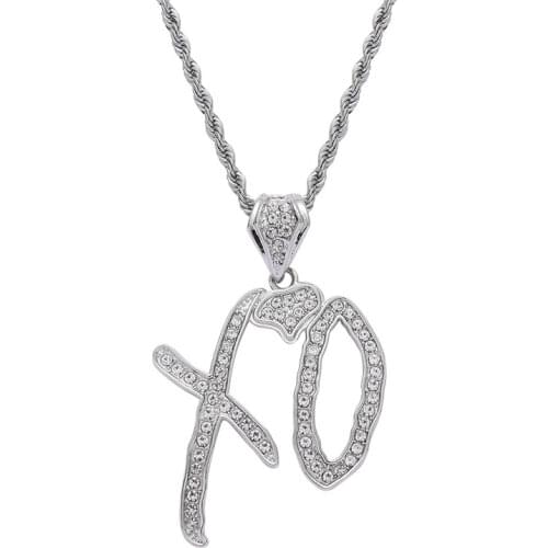 2PCS New Hip Hop Necklace Cubic Zircon Lettered XO Pendant With Stainless Steel Long Chain Necklace For Women Men Jewelry