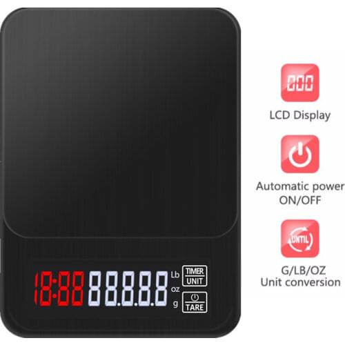 LCD Electronic Drip Coffee Scale Digital Kitchen Scale with Timer Weight Household Scale Timer Weight Balance 3kg/5kg/10kg 0.1g