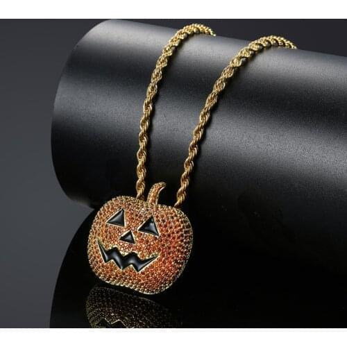 FDLK HOT SELL Halloweens pumpkin Pendant Copper metal chain necklace Mens Hip hop Pendant Necklace Jewelry for Halloween gift