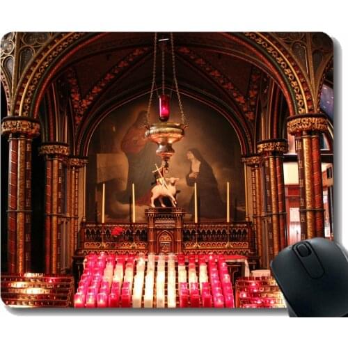 Gaming Mouse Mat,Belief Faith Notre Dame Basilica in Montreal Soul Continuation Mouse Pad Stitched Border