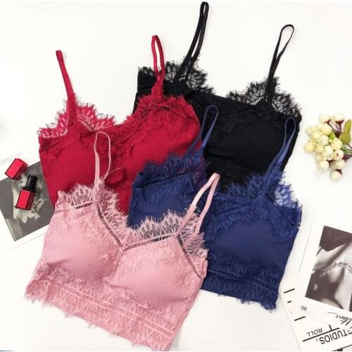 VS Eyelash Lace Sexy Women Underwear Lace Crop Top Bralette Lingerie Padded Bra Brassiere Strappy Wirefree Bra Top