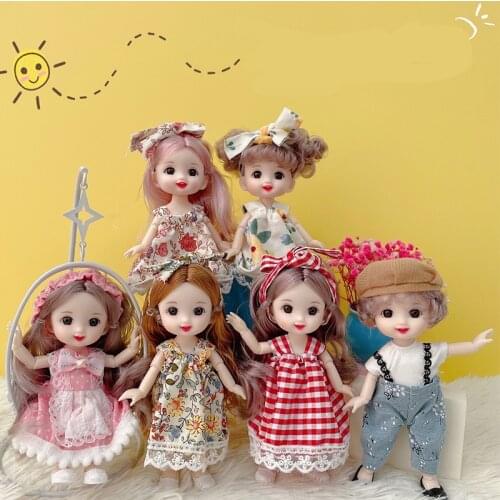 17cm Laughing BJD Doll 13 Moveable Joint Dolls with 3D Eyes Round Face BJD Dolls Little Girl Dress Make Up Toy Girls Gift Dolls