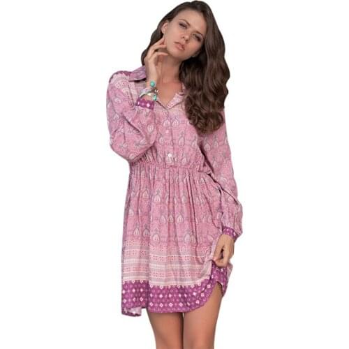 2019 Hot Selling Spring And Summer Womens Clothing, Collar, Elastic, Thin Waist,Long Sleeve,Print Dress Plus Elegant Dresses