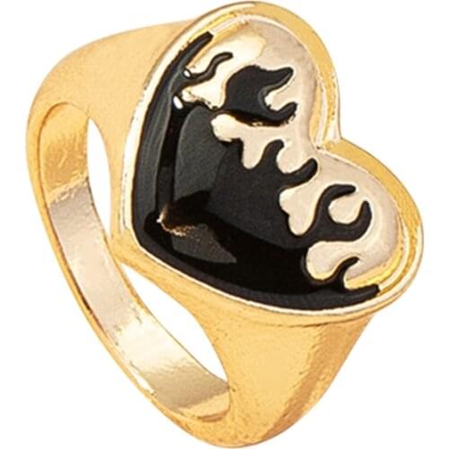 Punk Hip-hop Street Style Metal Simple Love Heart Flame Personality Design Ring Vintage Women Men Party Jewelry Gift