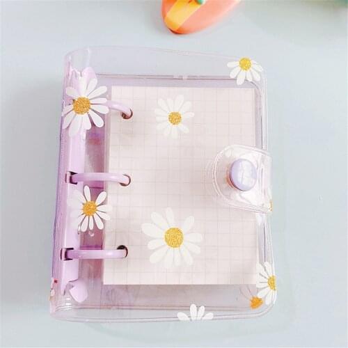 Mini 3 Holes Loose Leaf Notebook Daisy PVC Transparent Binder Kawai Stationery Portable Notepad Schedule Plan School Supplies