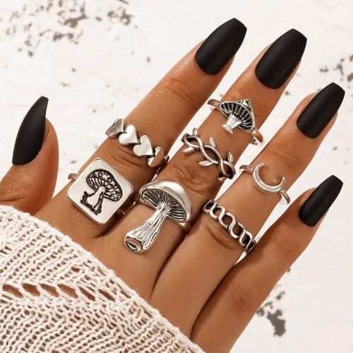 Mushroom Matching Rings Set for Women Anillo Bagues Bohemian Jewelry Teen Girls Sieraden Accesorios Mujer 2021 Bijoux Lgbt Gift